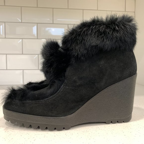 💖COACH Black Suede Rabbit Fur Boots Italian NWOT - Picture 2 of 11